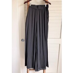 ZARA Black Wide Leg Cropped Palazzo Pants Elastic Waist Size Medium